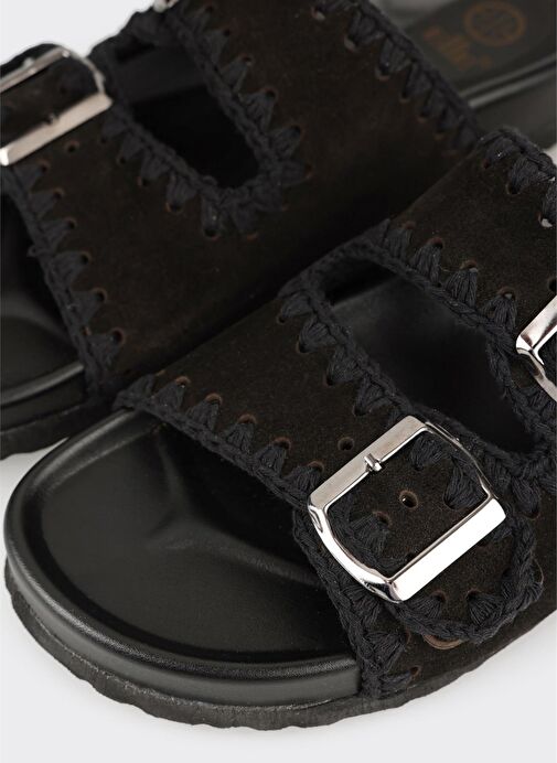 Siyah Deri Kadın Düz Terlik - Görsel 11