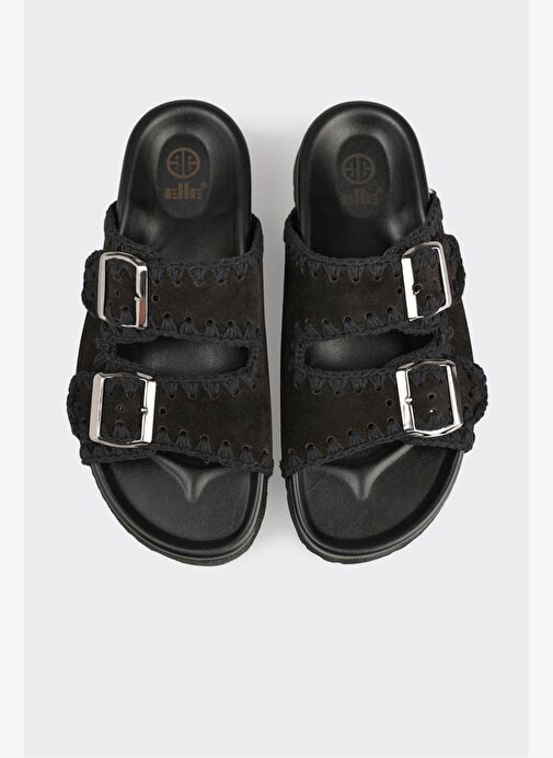 Siyah Deri Kadın Düz Terlik - Görsel 8