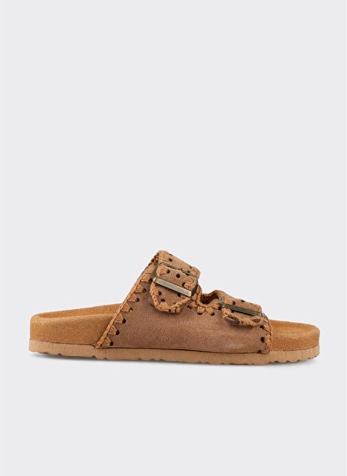 Taba Deri Kadın Düz Terlik - Görsel 2