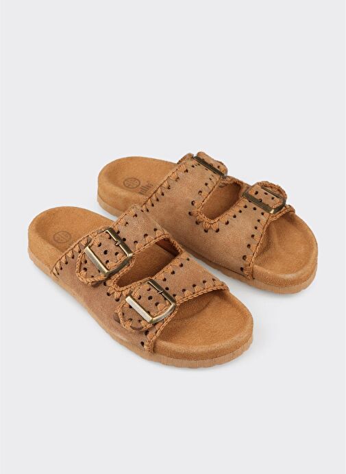 Taba Deri Kadın Düz Terlik - Görsel 3