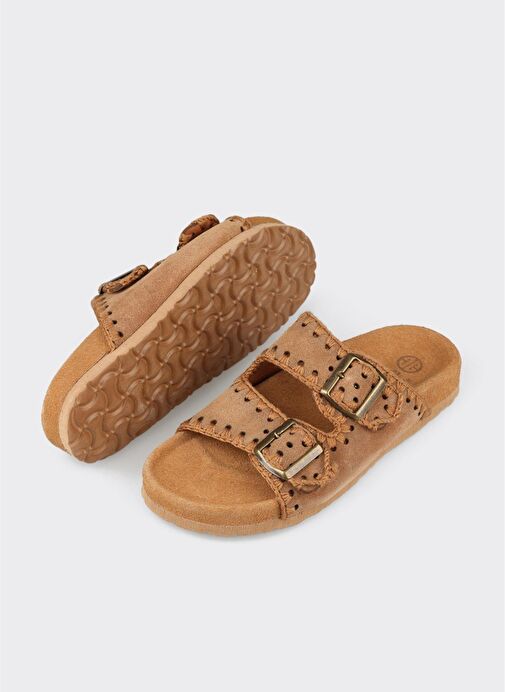 Taba Deri Kadın Düz Terlik - Görsel 4