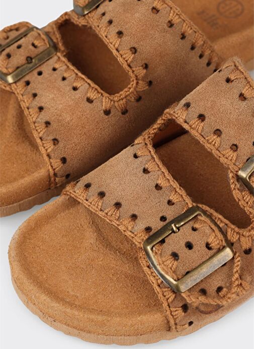 Taba Deri Kadın Düz Terlik - Görsel 6