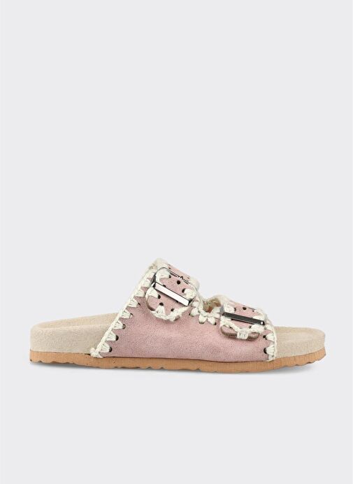 Pudra Deri Kadın Düz Terlik - Görsel 2