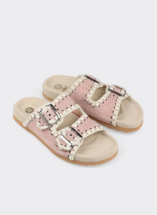 Pudra Deri Kadın Düz Terlik - Görsel 3