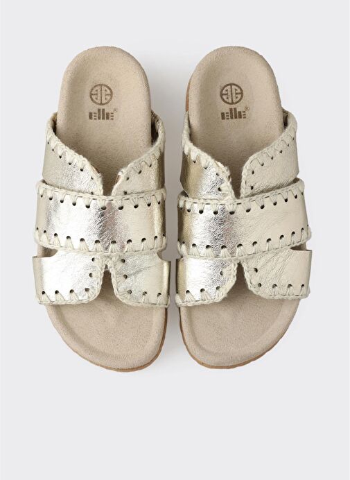 Gold Deri Kadın Düz Terlik - Görsel 5