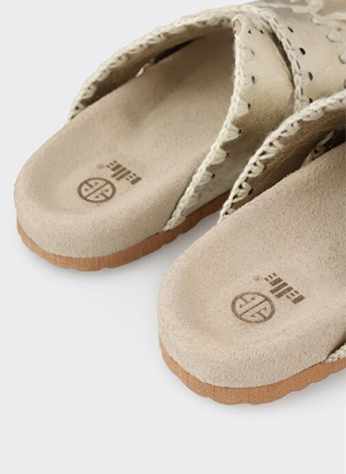 Gold Deri Kadın Düz Terlik - Görsel 6