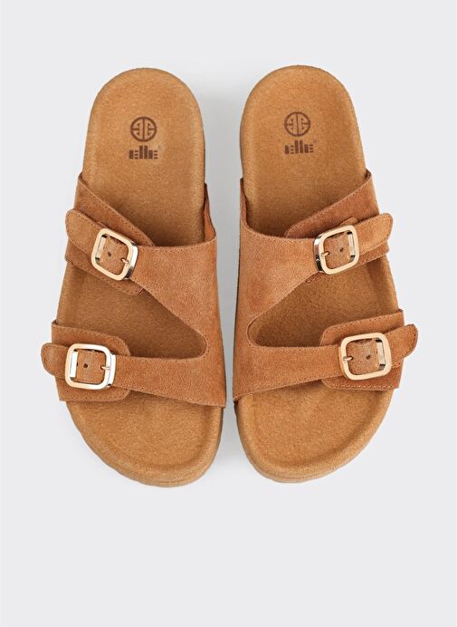 Taba Deri Kadın Düz Terlik - Görsel 5