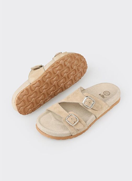 Bej Deri Kadın Düz Terlik - Görsel 10