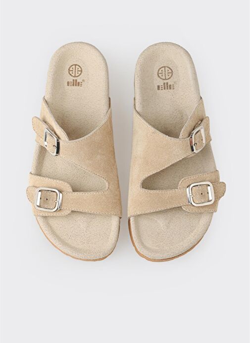 Bej Deri Kadın Düz Terlik - Görsel 6