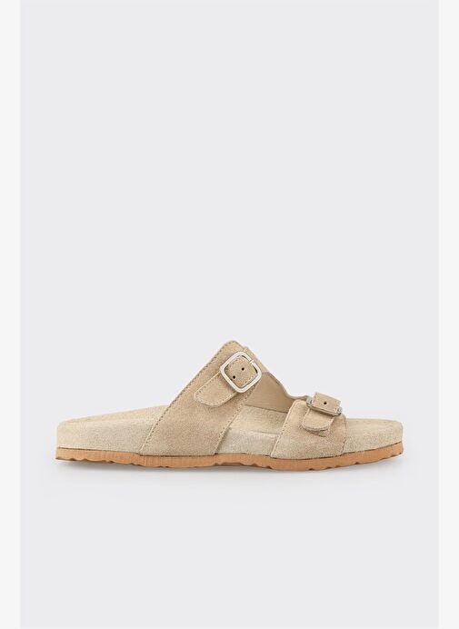 Bej Deri Kadın Düz Terlik - Görsel 3