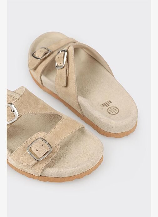 Bej Deri Kadın Düz Terlik - Görsel 9