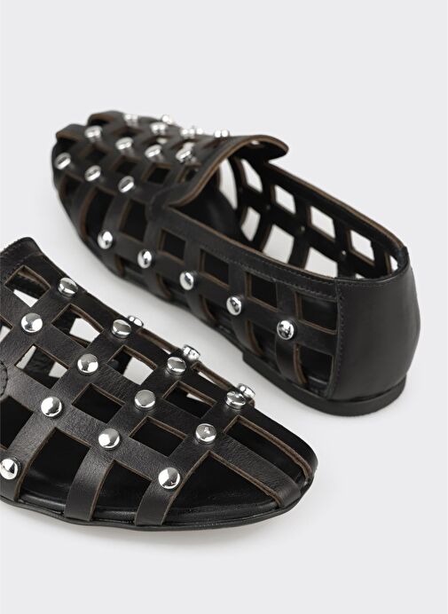 Siyah Deri Kadın Günlük Ayakkabı - Görsel 6