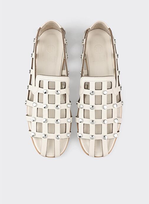 Ekru Deri Kadın Günlük Ayakkabı - Görsel 5