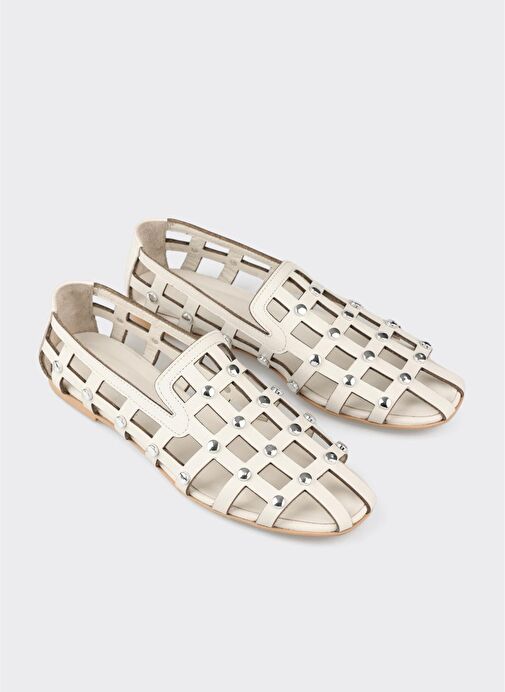 Ekru Deri Kadın Günlük Ayakkabı - Görsel 3