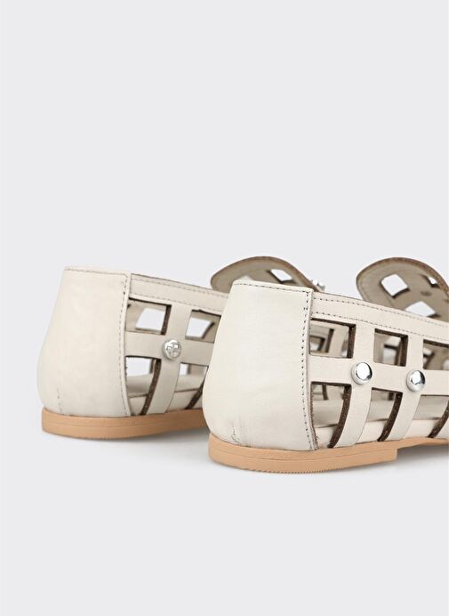 Ekru Deri Kadın Günlük Ayakkabı - Görsel 6