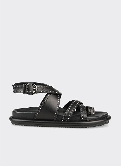 Siyah Deri Kadın Parmak Arası Sandalet - Görsel 2