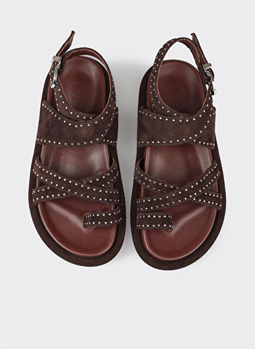 Kahve Deri Kadın Parmak Arası Sandalet - Görsel 4