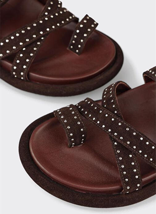 Kahve Deri Kadın Parmak Arası Sandalet - Görsel 6