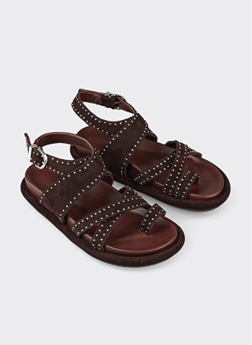 Kahve Deri Kadın Parmak Arası Sandalet - Görsel 3