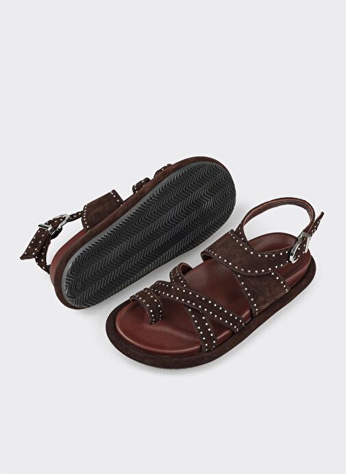 Kahve Deri Kadın Parmak Arası Sandalet - Görsel 5