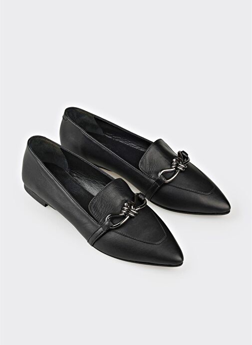 Siyah Deri Kadın Günlük Ayakkabı - Görsel 3