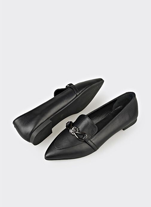 Siyah Deri Kadın Günlük Ayakkabı - Görsel 4