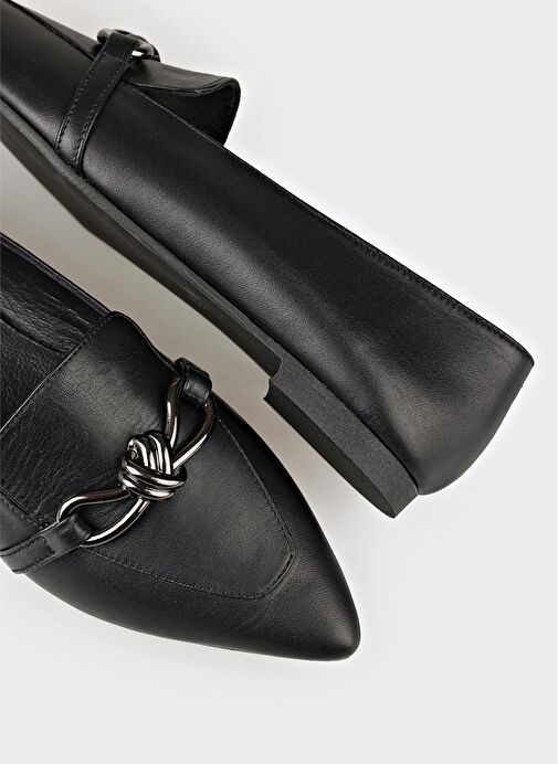 Siyah Deri Kadın Günlük Ayakkabı - Görsel 6