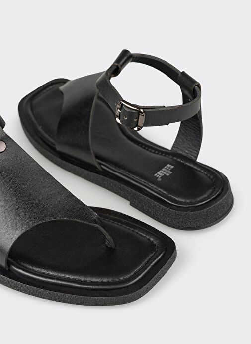 Siyah Deri Kadın Parmak Arası Sandalet - Görsel 6