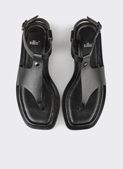 Siyah Deri Kadın Parmak Arası Sandalet - Görsel 5