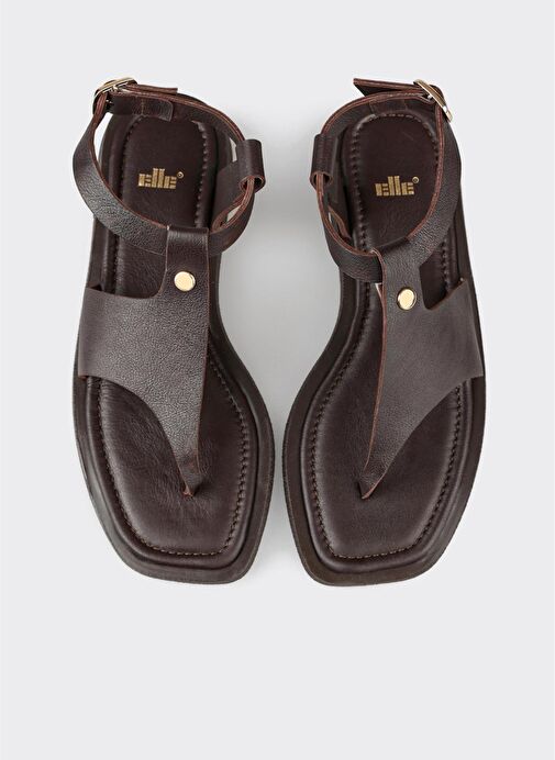 Kahve Deri Kadın Parmak Arası Sandalet - Görsel 5