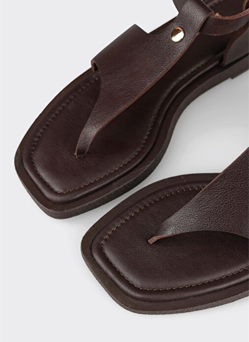 Kahve Deri Kadın Parmak Arası Sandalet - Görsel 6