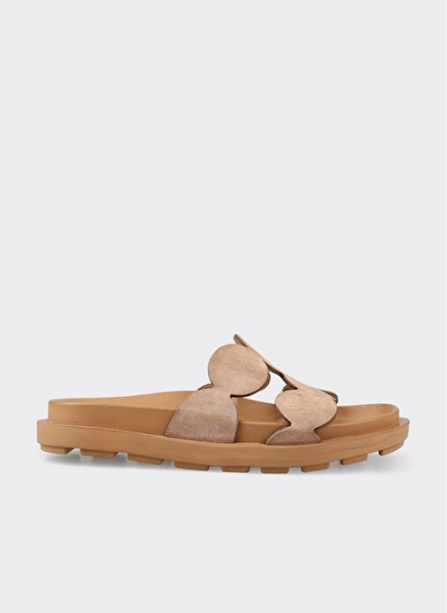 Vizon Deri Kadın Düz Terlik - Görsel 2