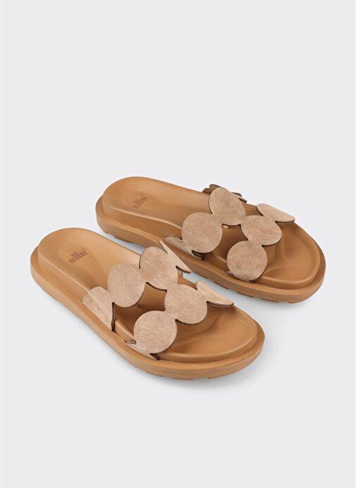 Vizon Deri Kadın Düz Terlik - Görsel 3