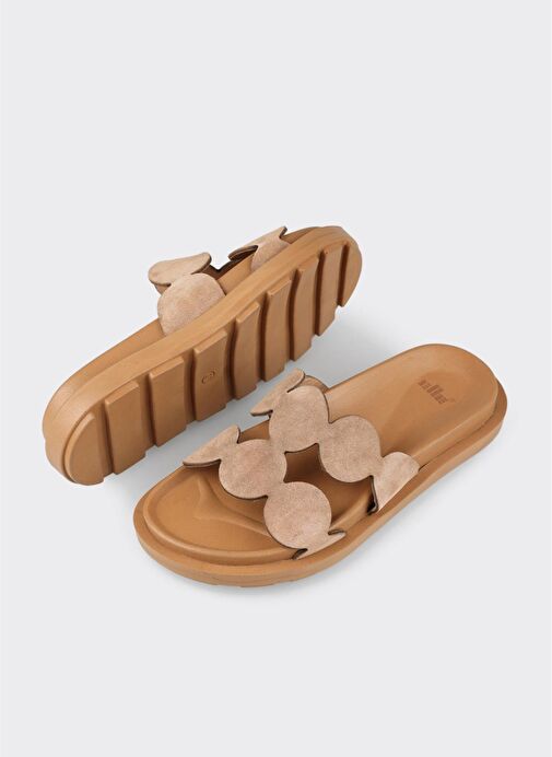 Vizon Deri Kadın Düz Terlik - Görsel 4