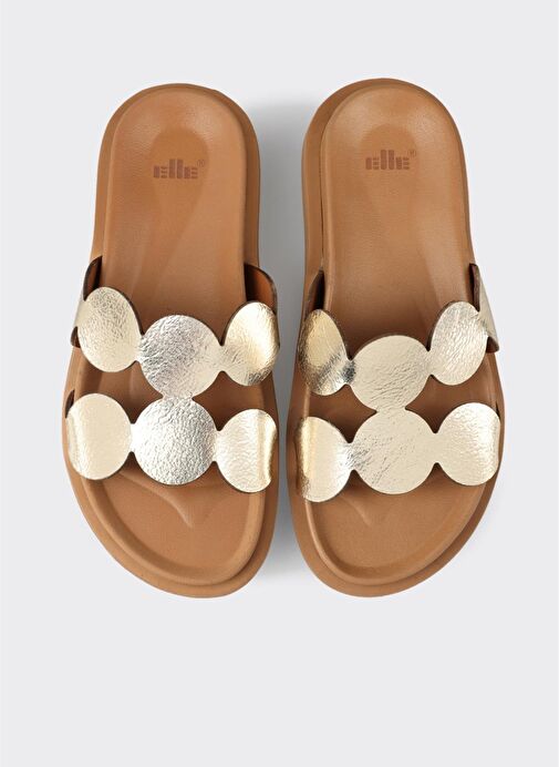 Gold Deri Kadın Düz Terlik - Görsel 5