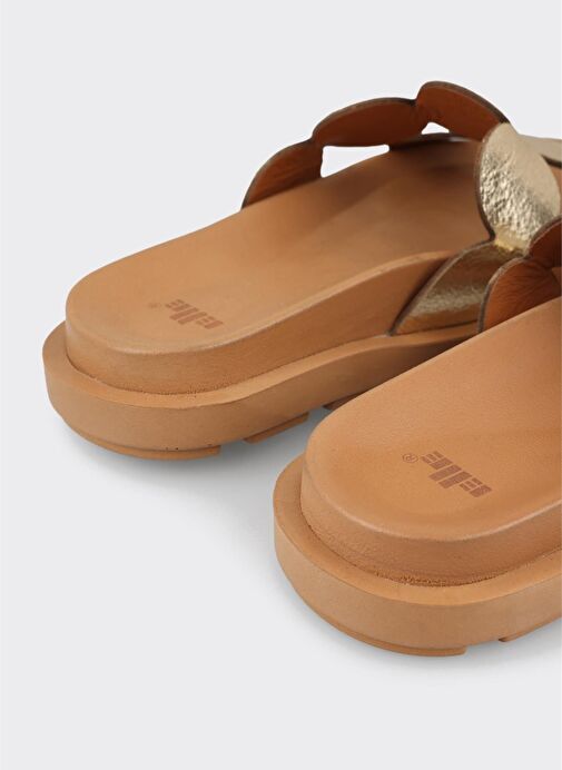 Gold Deri Kadın Düz Terlik - Görsel 6