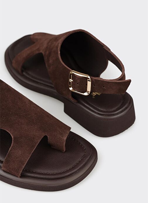 Kahve Deri Kadın Parmak Arası Sandalet - Görsel 6