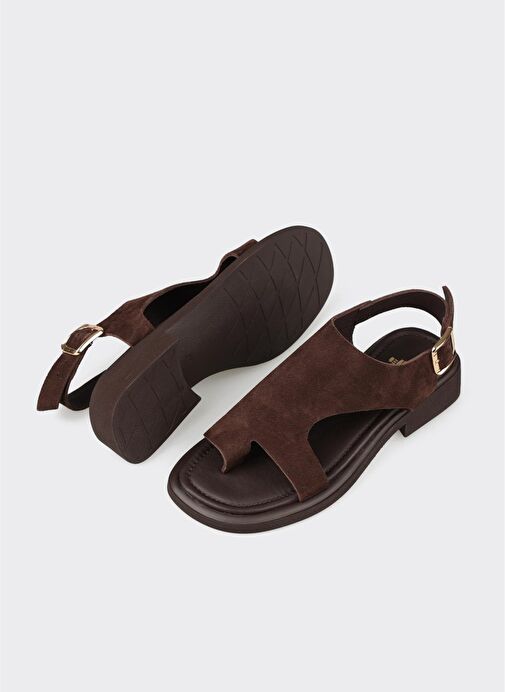 Kahve Deri Kadın Parmak Arası Sandalet - Görsel 4