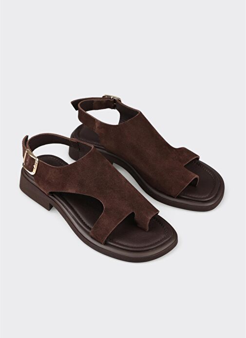 Kahve Deri Kadın Parmak Arası Sandalet - Görsel 3
