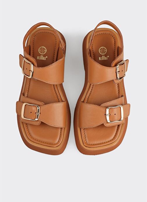 Taba Deri Kadın Düz Sandalet - Görsel 5