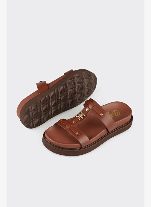 Kahve Deri Kadın Spor Terlik - Görsel 4