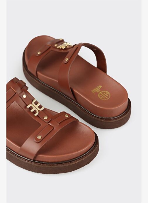 Kahve Deri Kadın Spor Terlik - Görsel 6