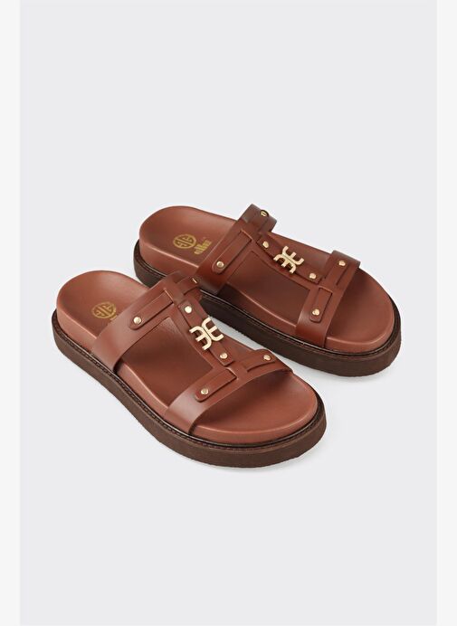 Kahve Deri Kadın Spor Terlik - Görsel 3