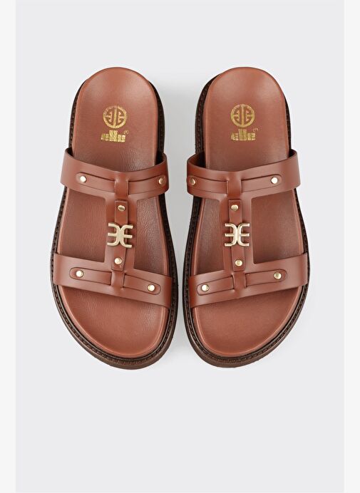 Kahve Deri Kadın Spor Terlik - Görsel 5