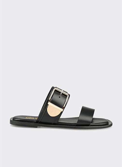 Siyah Deri Kadın Düz Terlik - Görsel 2