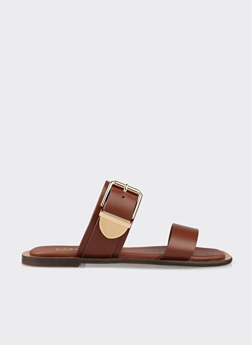 Kahve Deri Kadın Düz Terlik - Görsel 2