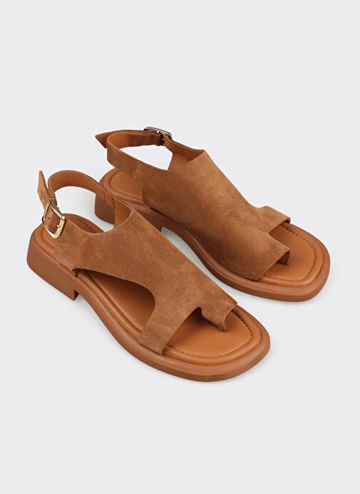 Taba Deri Kadın Parmak Arası Sandalet - Görsel 3
