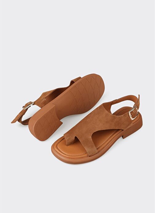 Taba Deri Kadın Parmak Arası Sandalet - Görsel 4