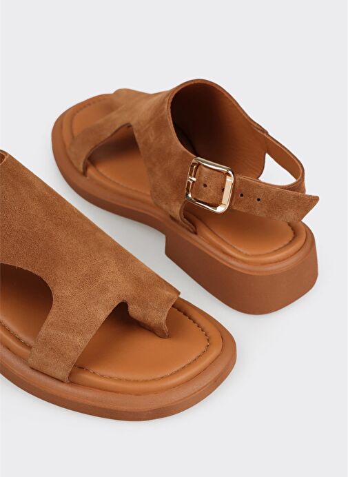 Taba Deri Kadın Parmak Arası Sandalet - Görsel 6