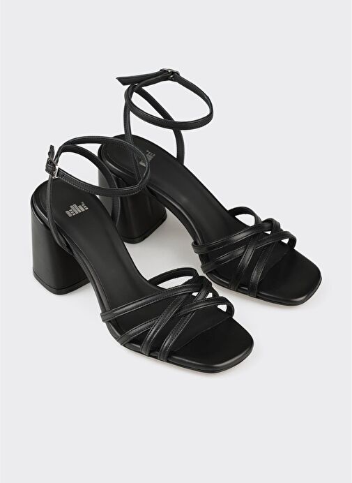 Siyah Deri Kadın Sandalet - Görsel 3